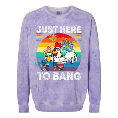 Just Here To Bang Chicken 4th Of July Us Flag Beer Drinking Colorblast Crewneck Sweatshirt