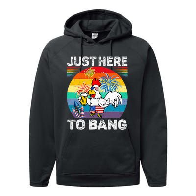 Just Here To Bang Chicken 4th Of July Us Flag Beer Drinking Performance Fleece Hoodie