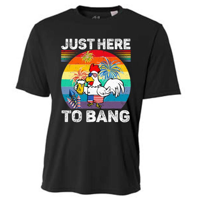 Just Here To Bang Chicken 4th Of July Us Flag Beer Drinking Cooling Performance Crew T-Shirt