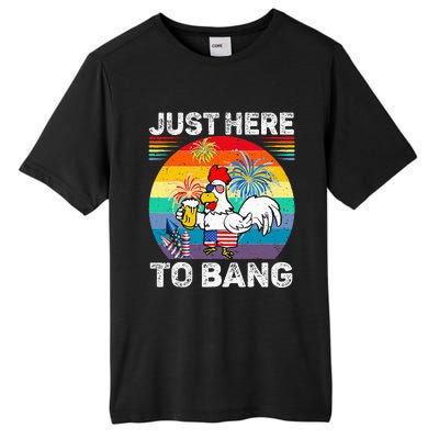 Just Here To Bang Chicken 4th Of July Us Flag Beer Drinking Tall Fusion ChromaSoft Performance T-Shirt