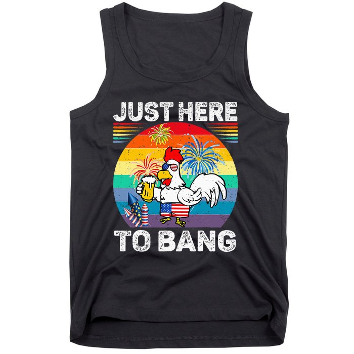 Just Here To Bang Chicken 4th Of July Us Flag Beer Drinking Tank Top