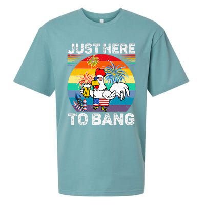 Just Here To Bang Chicken 4th Of July Us Flag Beer Drinking Sueded Cloud Jersey T-Shirt