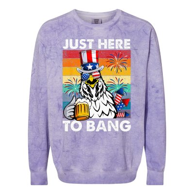 Just Here To Bang Chicken 4th Of July Us Flag Beer Drinking Colorblast Crewneck Sweatshirt