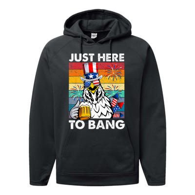 Just Here To Bang Chicken 4th Of July Us Flag Beer Drinking Performance Fleece Hoodie