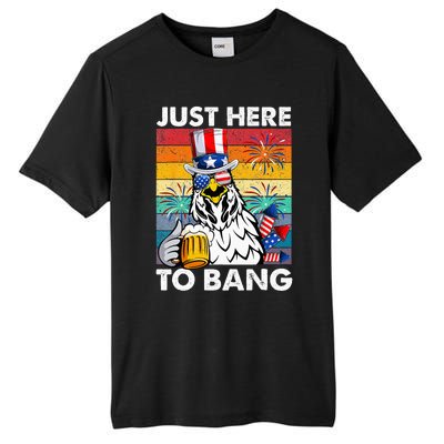 Just Here To Bang Chicken 4th Of July Us Flag Beer Drinking Tall Fusion ChromaSoft Performance T-Shirt