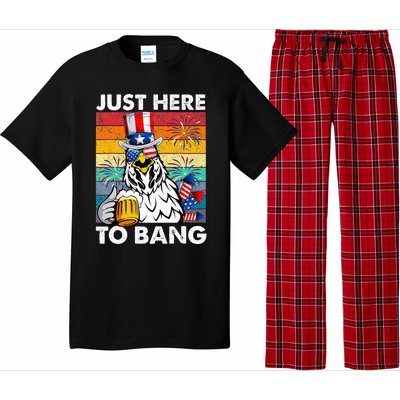 Just Here To Bang Chicken 4th Of July Us Flag Beer Drinking Pajama Set