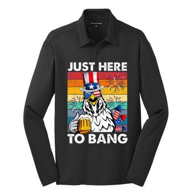 Just Here To Bang Chicken 4th Of July Us Flag Beer Drinking Silk Touch Performance Long Sleeve Polo