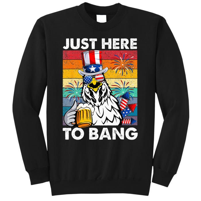 Just Here To Bang Chicken 4th Of July Us Flag Beer Drinking Tall Sweatshirt