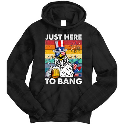 Just Here To Bang Chicken 4th Of July Us Flag Beer Drinking Tie Dye Hoodie