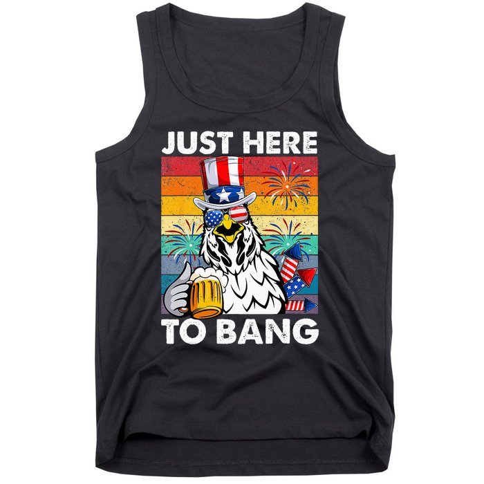 Just Here To Bang Chicken 4th Of July Us Flag Beer Drinking Tank Top