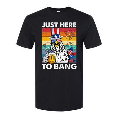 Just Here To Bang Chicken 4th Of July Us Flag Beer Drinking Softstyle® CVC T-Shirt