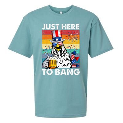 Just Here To Bang Chicken 4th Of July Us Flag Beer Drinking Sueded Cloud Jersey T-Shirt