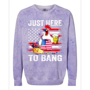 Just Here To Bang USA Flag Chicken Beer Firework 4th Of July Colorblast Crewneck Sweatshirt