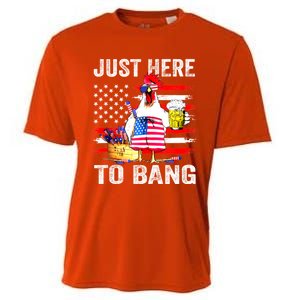 Just Here To Bang USA Flag Chicken Beer Firework 4th Of July Cooling Performance Crew T-Shirt