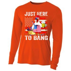 Just Here To Bang USA Flag Chicken Beer Firework 4th Of July Cooling Performance Long Sleeve Crew