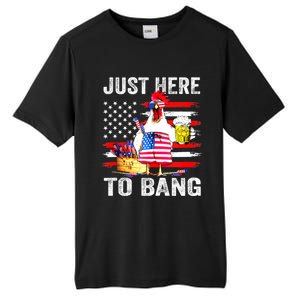 Just Here To Bang USA Flag Chicken Beer Firework 4th Of July Tall Fusion ChromaSoft Performance T-Shirt