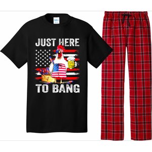 Just Here To Bang USA Flag Chicken Beer Firework 4th Of July Pajama Set