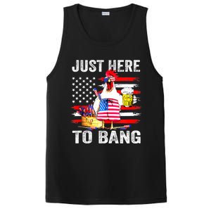 Just Here To Bang USA Flag Chicken Beer Firework 4th Of July PosiCharge Competitor Tank