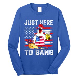 Just Here To Bang USA Flag Chicken Beer Firework 4th Of July Long Sleeve Shirt