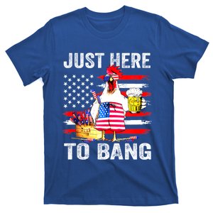 Just Here To Bang USA Flag Chicken Beer Firework 4th Of July T-Shirt