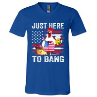 Just Here To Bang USA Flag Chicken Beer Firework 4th Of July V-Neck T-Shirt