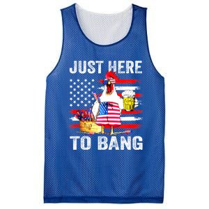 Just Here To Bang USA Flag Chicken Beer Firework 4th Of July Mesh Reversible Basketball Jersey Tank