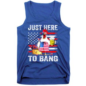 Just Here To Bang USA Flag Chicken Beer Firework 4th Of July Tank Top