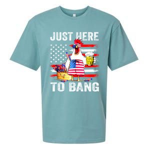 Just Here To Bang USA Flag Chicken Beer Firework 4th Of July Sueded Cloud Jersey T-Shirt