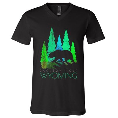 Jackson Hole Wyoming Bear And Trees Jackson Hole V-Neck T-Shirt