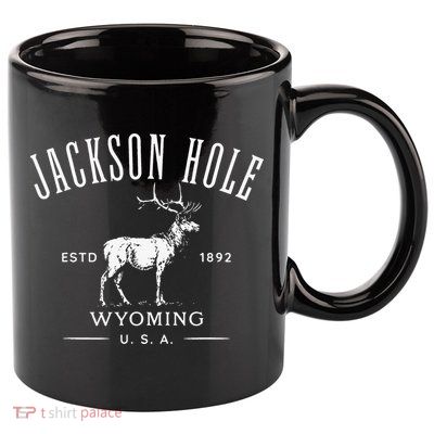 Jackson Hole Wyoming USA Estd 1892 with Elk Souvenir Design 11oz C Handle Ceramic Mug