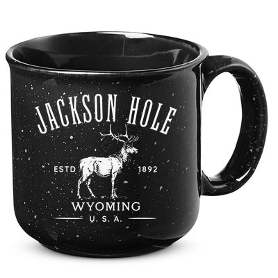 Jackson Hole Wyoming USA Estd 1892 with Elk Souvenir Design 15oz Campfire Ceramic Mug