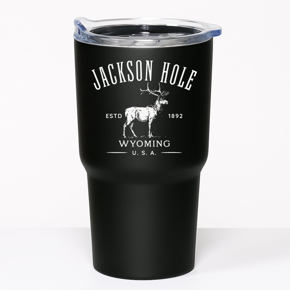 Jackson Hole Wyoming USA Estd 1892 with Elk Souvenir Design Tumbler