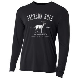 Jackson Hole Wyoming USA Estd 1892 with Elk Souvenir Design Cooling Performance Long Sleeve Crew