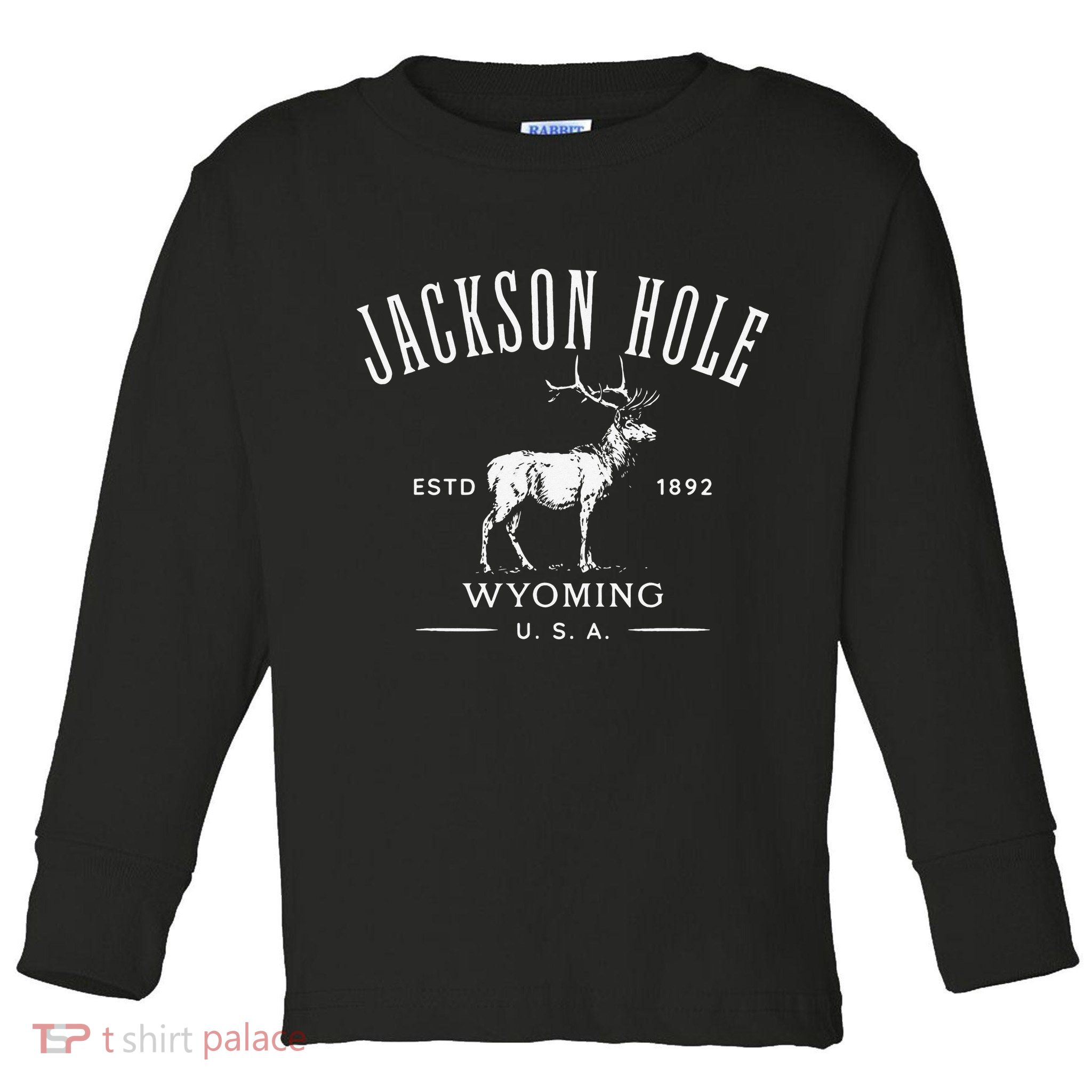 Jackson Hole Wyoming USA Estd 1892 with Elk Souvenir Design Toddler Long Sleeve Shirt