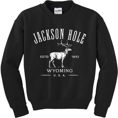 Jackson Hole Wyoming USA Estd 1892 with Elk Souvenir Design Kids Sweatshirt