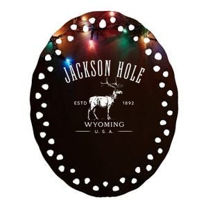 Jackson Hole Wyoming USA Estd 1892 with Elk Souvenir Design Ceramic Oval Ornament