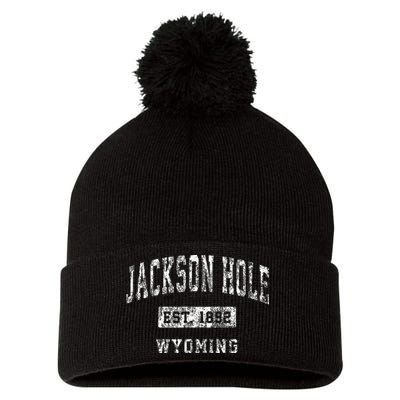 Jackson Hole Wyoming WY Vintage Established Sports Design Pom Pom 12in Knit Beanie
