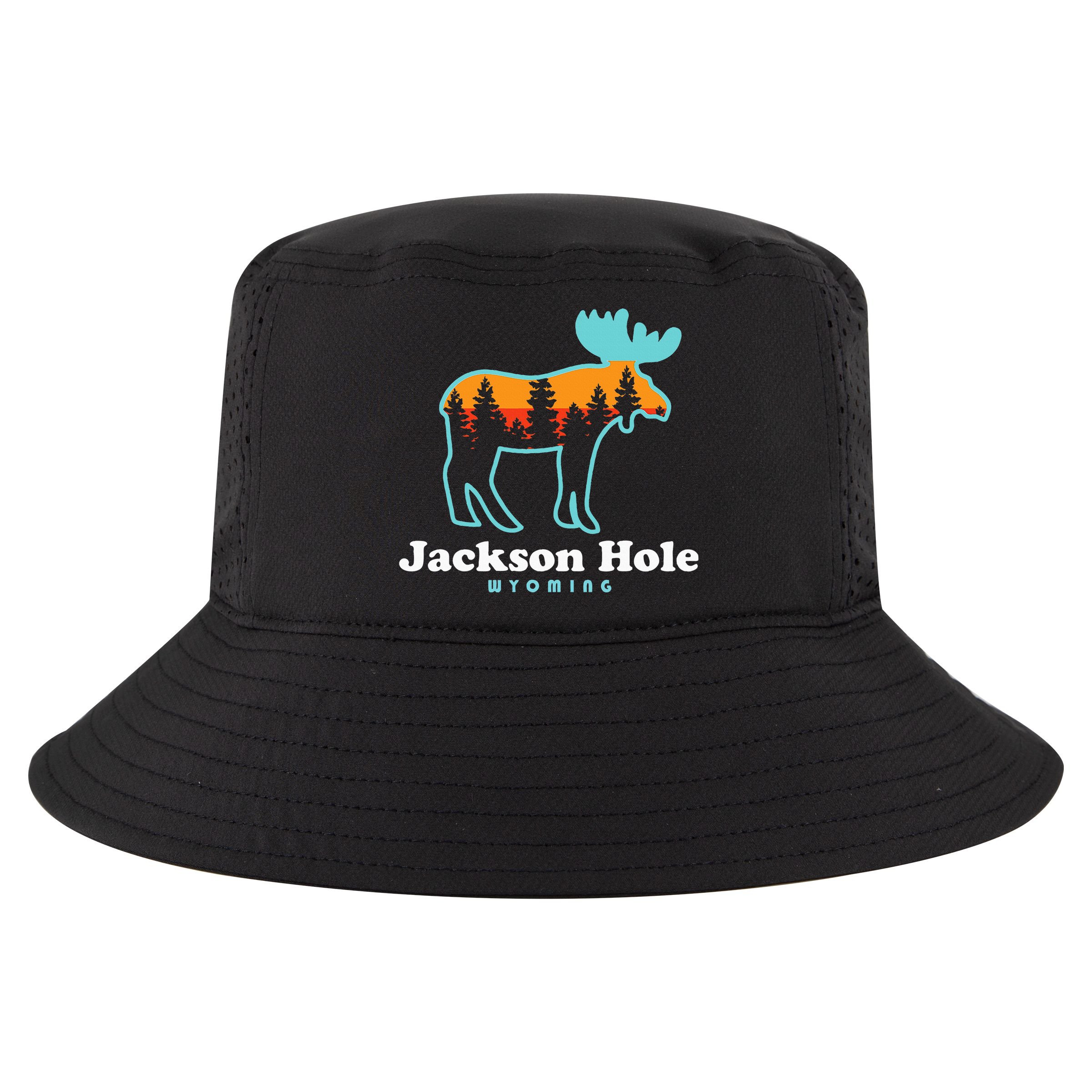 Jackson Hole Wyoming Moose Mountains Grand Tetons Cool Comfort Performance Bucket Hat