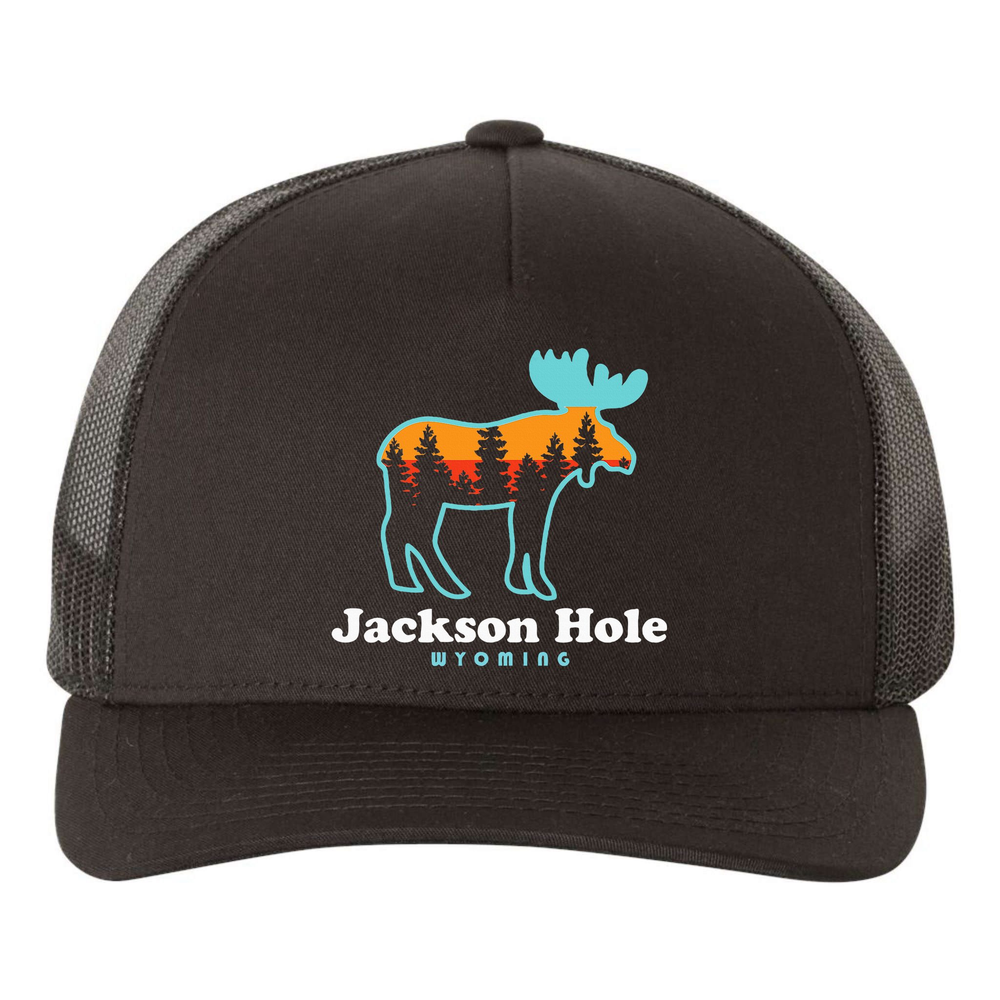 Jackson Hole Wyoming Moose Mountains Grand Tetons Yupoong Adult 5-Panel Trucker Hat