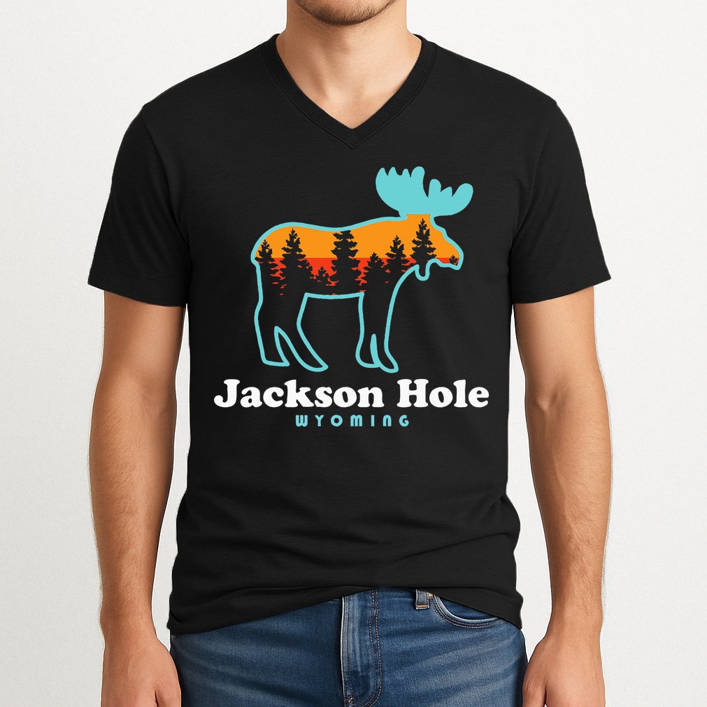 Jackson Hole Wyoming Moose Mountains Grand Tetons V-Neck T-Shirt