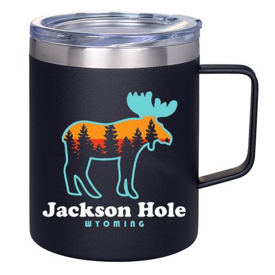 Jackson Hole Wyoming Moose Mountains Grand Tetons 12oz Stainless Steel Coffee Mug