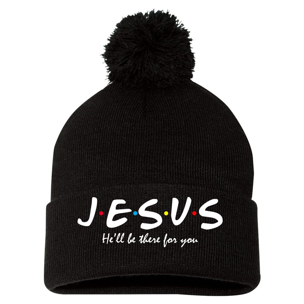 Jesus He Will Be There For You Christian Pom Pom 12in Knit Beanie