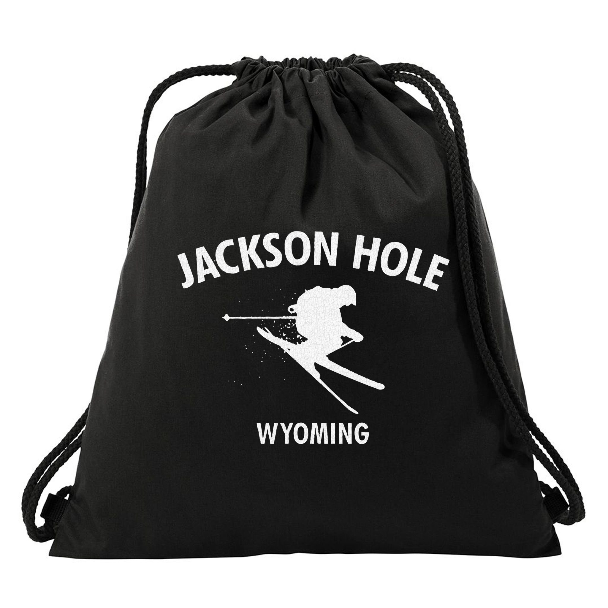 Jackson Hole Wyoming Skiing Drawstring Bag