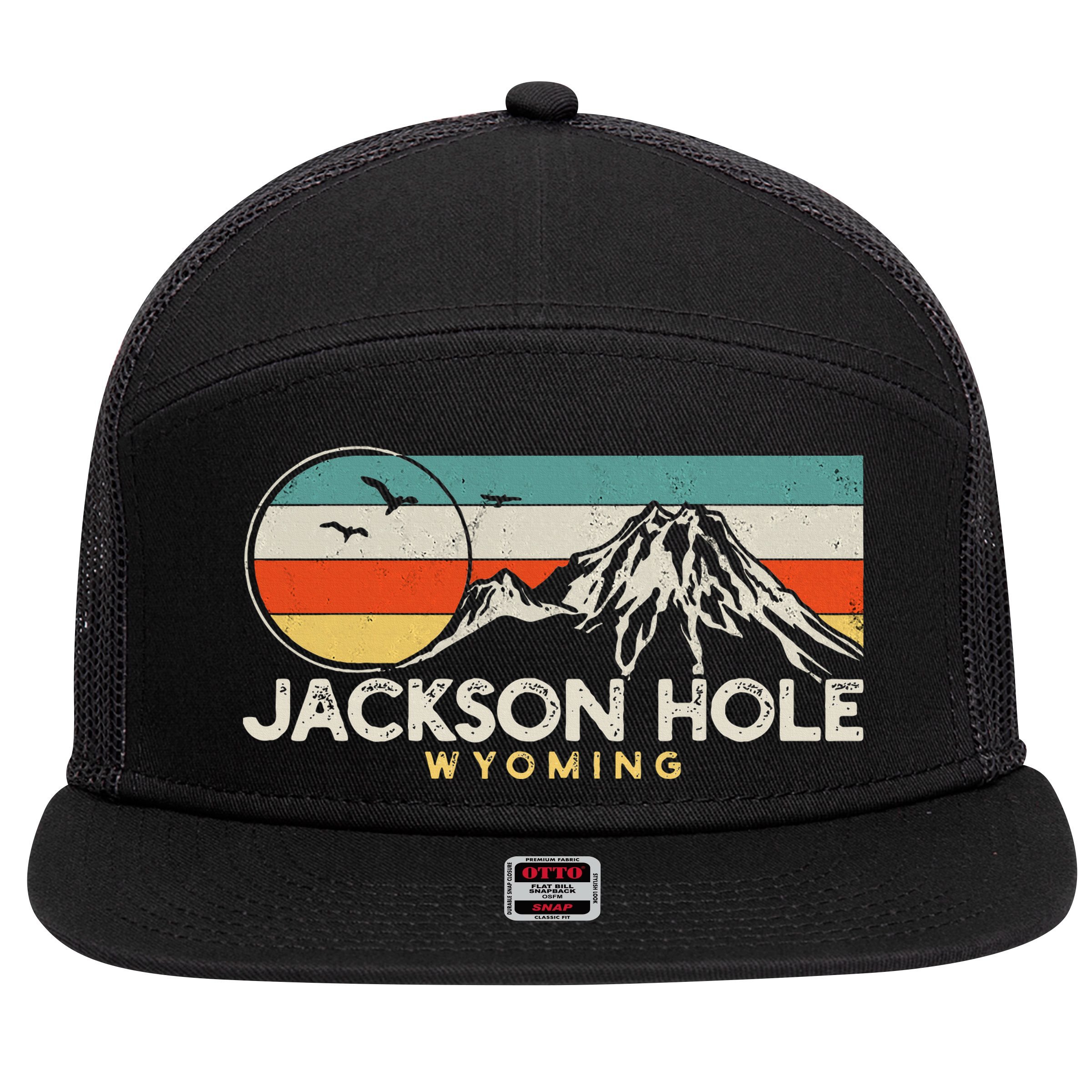 Jackson Hole Wyoming Travel 7 Panel Mesh Trucker Snapback Hat