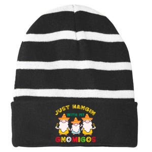 Just Hanging With My Gnomigos Mexican Pride Cinco De Mayo Striped Beanie with Solid Band