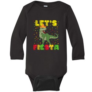 Kids Let's Fiesta Mexican Dino Trex Cinco De Mayo Toddler Boys Baby Long Sleeve Bodysuit