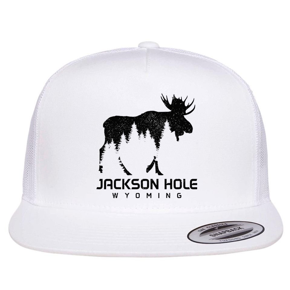 Jackson Hole Wyoming Vintage Moose Souvenir Pride Flat Bill Trucker Hat