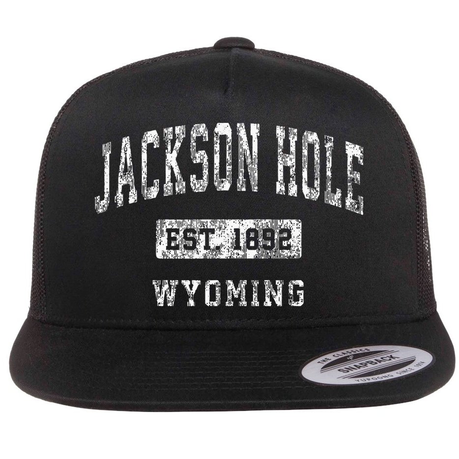 Jackson Hole Wyoming WY Vintage Established Sports Design Flat Bill Trucker Hat