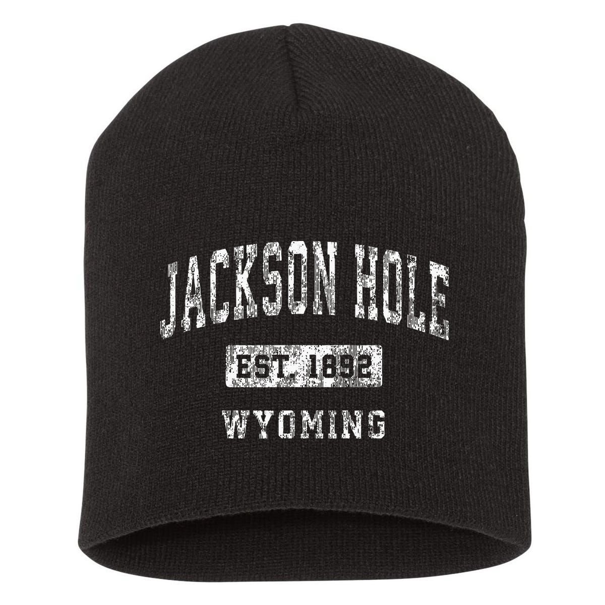 Jackson Hole Wyoming WY Vintage Established Sports Design Short Acrylic Beanie