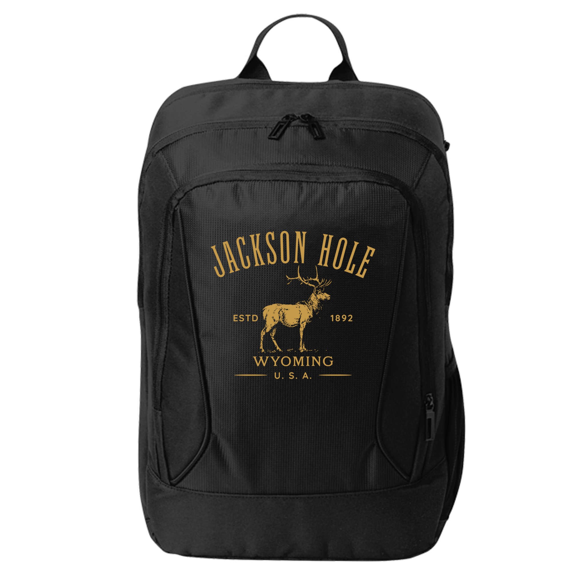 Jackson Hole Wyoming USA Estd 1892 with Elk Souvenir Design City Backpack